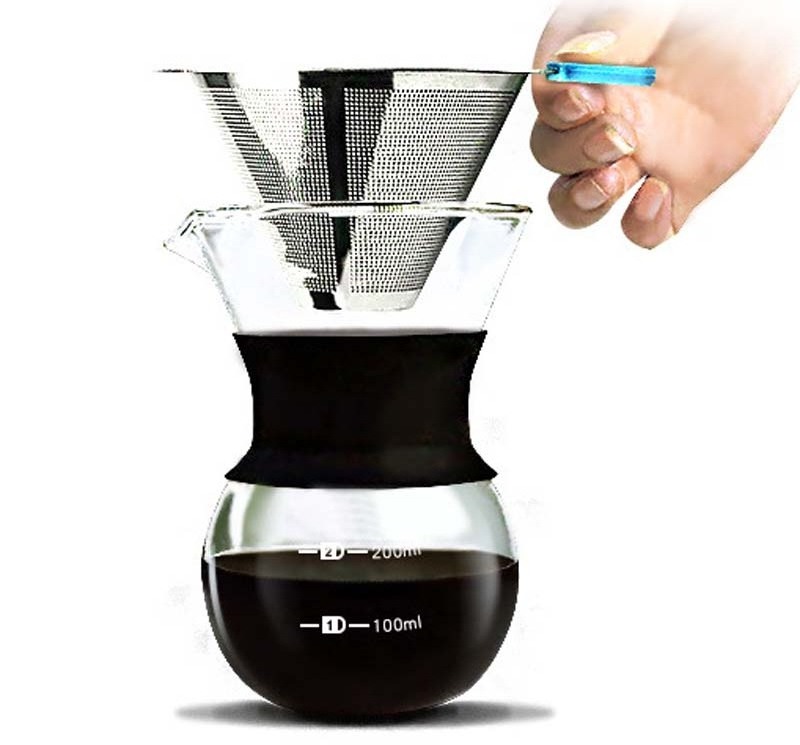 Coffee Maker Reusable Stainless Steel Filter Coffee Dripper with Glass Carafe