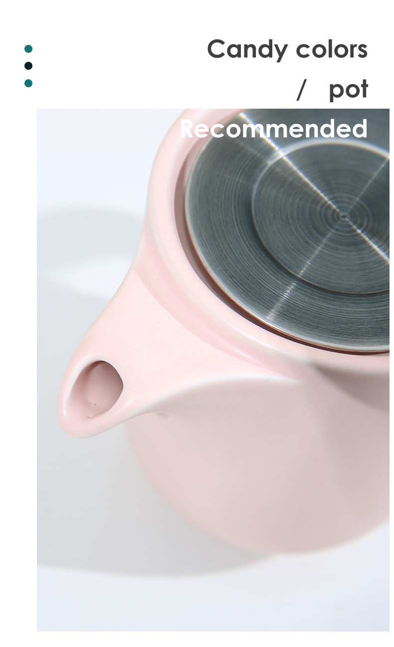 15OZ 450ML White Pink Heat Resistant Tea Kettle Ceramic Tea Pot Teapot With Stainless Steel Infuser For Loose And Blooming Tea