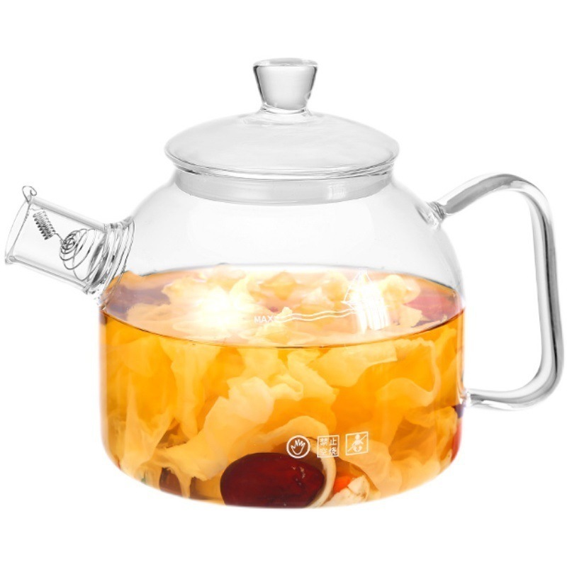 60oz Large Stove Top Safe Heat Resistance Hand Made Borosilicate Glass Tea Pot Clear Tea Kettle with Glass Lid