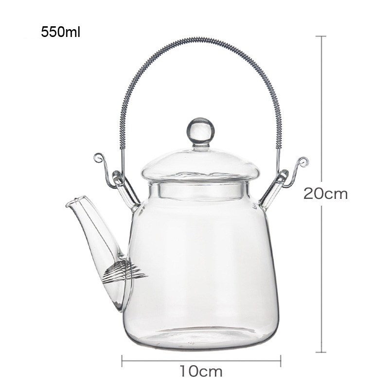 350Ml 550Ml Long Spout Glass Tea Maker Wholesale Hot Easy Borosilicate Glass Teapot Clear Tea Kettle With Glass Lid