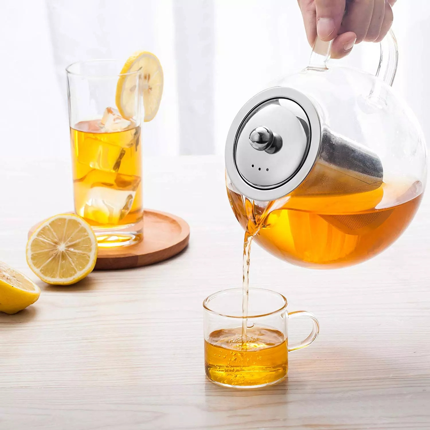 22OZ Tea Kettle Ice Tea Maker Customized Clear Heat Proof Glass Teapot with Removable Loose Tea Infuser