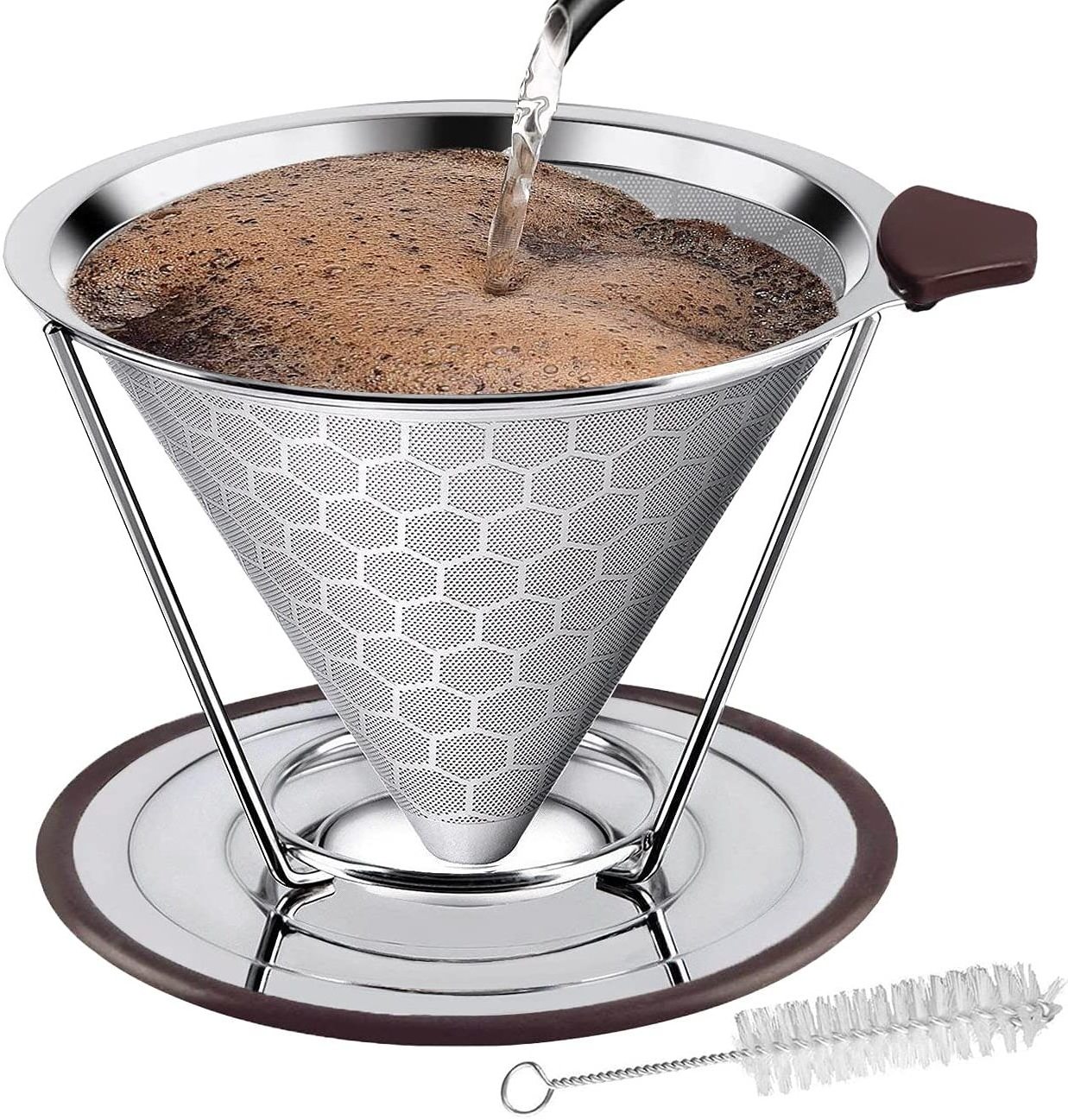 2 Cups4 Cups Pour Over Coffee Cone Dripper Paperless Stainless Steel Coffee Filter With Stander