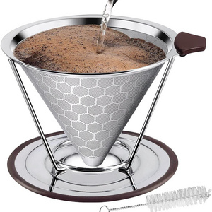 2 Cups4 Cups Pour Over Coffee Cone Dripper Paperless Stainless Steel Coffee Filter With Stander