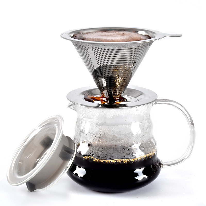 Metal Stainless Steel Coffee Maker Pour Over Coffee Dripper V-Shaped Filter Paperless Coffee Dripper Strainer