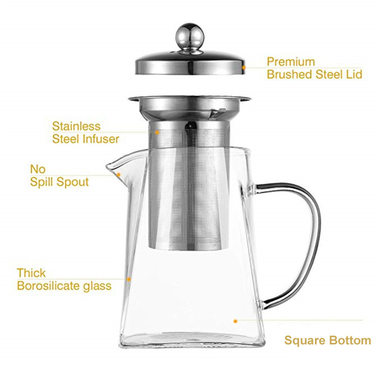 All In One Stovetop Safe Tea Brewing One Cup Borosilicate Glass Tea Pot with Stainless Steel Strainers