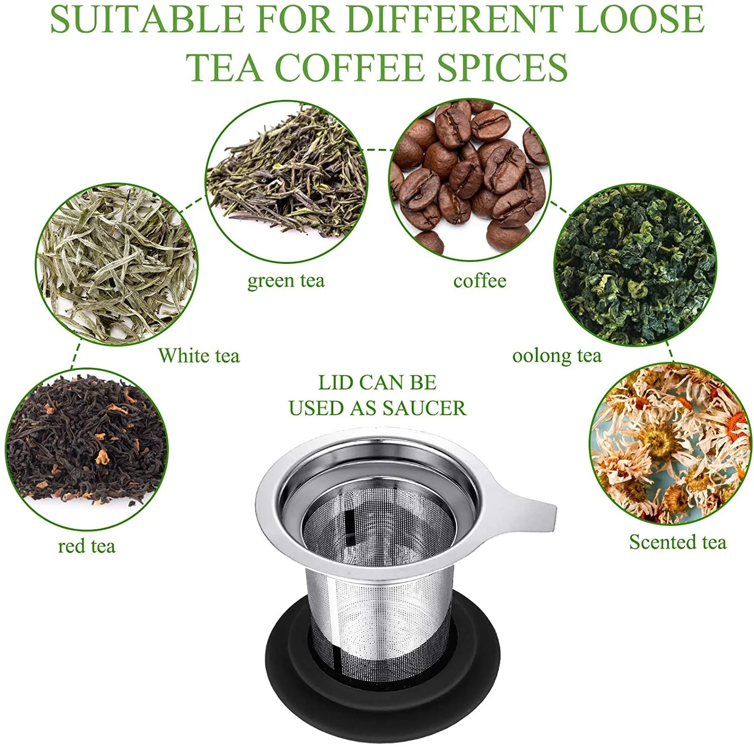 Extra Fine Mesh Tea Ball Infuser Silicon Drip Tray Lid Stainless Steel Loose Leaf Tea Strainer Stepper with Handle