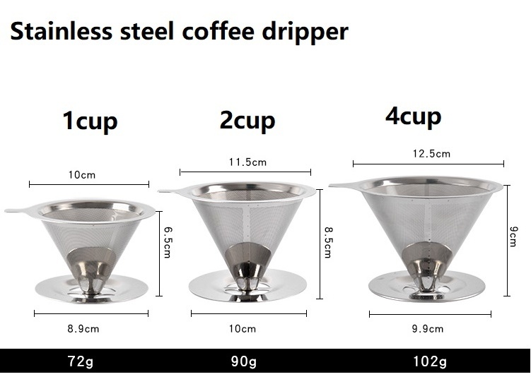 Metal Stainless Steel Coffee Maker Pour Over Coffee Dripper V-Shaped Filter Paperless Coffee Dripper Strainer