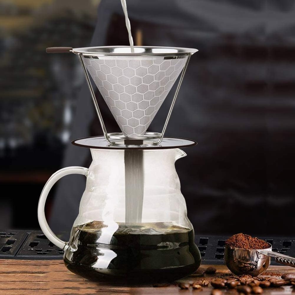 2 Cups4 Cups Pour Over Coffee Cone Dripper Paperless Stainless Steel Coffee Filter With Stander