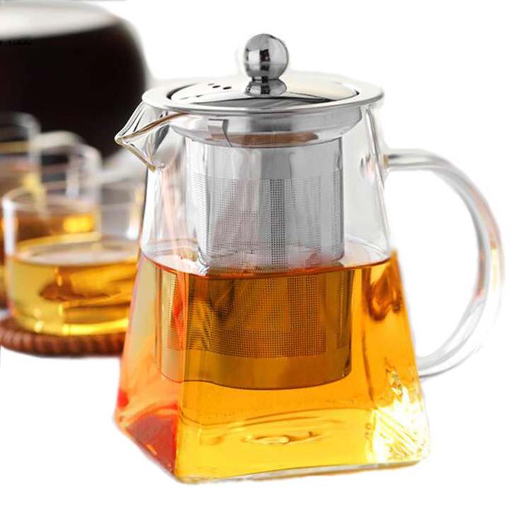 Square Glass Teapot with Infuser, 600 ml Borosilicate Tea Pot with Strainer, Clear Leaf Tea Pots for Loose Tea