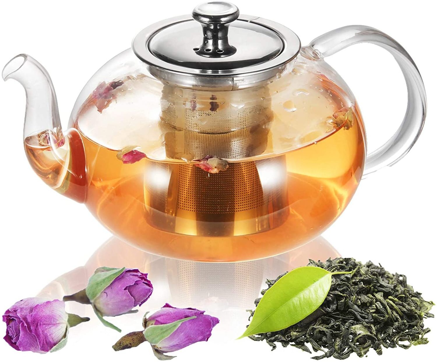 1200Ml 40Oz glass tea pot heat resistant Large Borosilicate Glass Teapot With Ss Infuser Wholesales