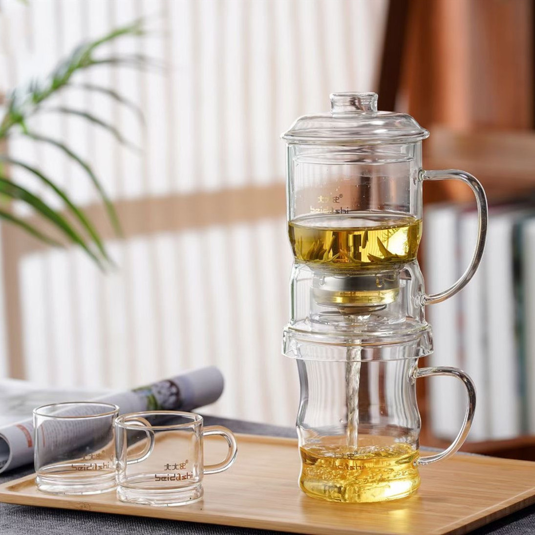 14Oz 400Ml New Design Borosilicate Glass Teapot Herbal Tea Maker Gift Set Tea Maker With Press Bottom