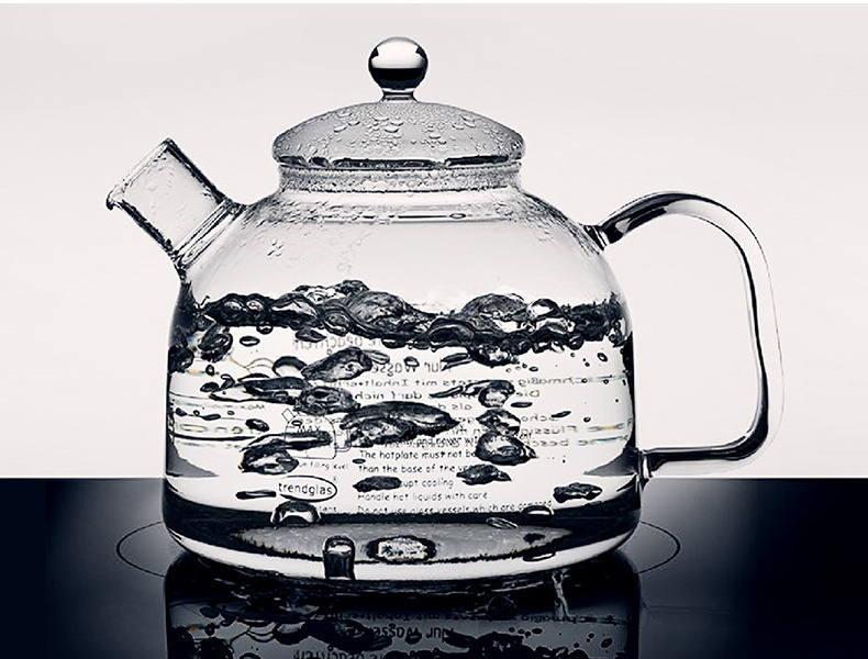 60oz Large Stove Top Safe Heat Resistance Hand Made Borosilicate Glass Tea Pot Clear Tea Kettle with Glass Lid