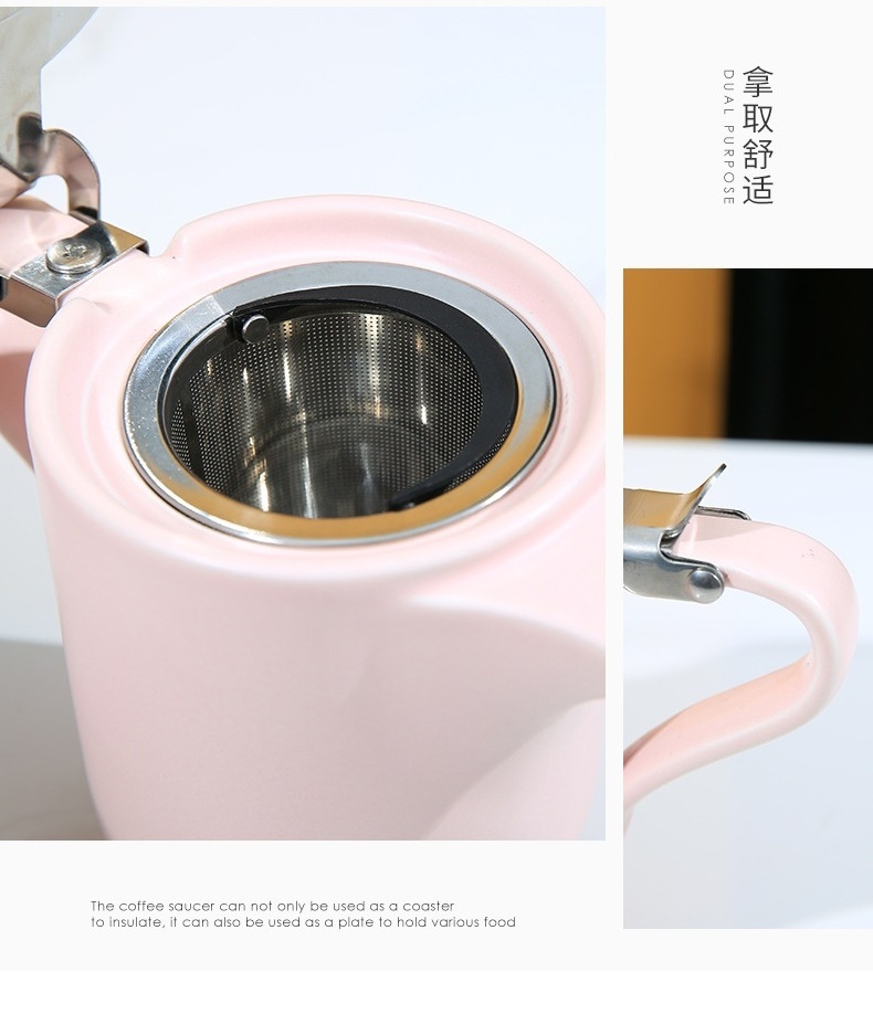 15OZ 450ML White Pink Heat Resistant Tea Kettle Ceramic Tea Pot Teapot With Stainless Steel Infuser For Loose And Blooming Tea