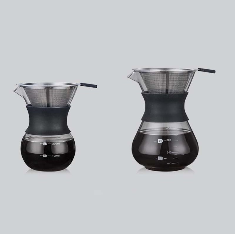 400ml Pour Over Coffee Maker BPA-Free Glass Coffee Dripper Brewer Carafe with Reusable Double-layer Stainless Steel Filter