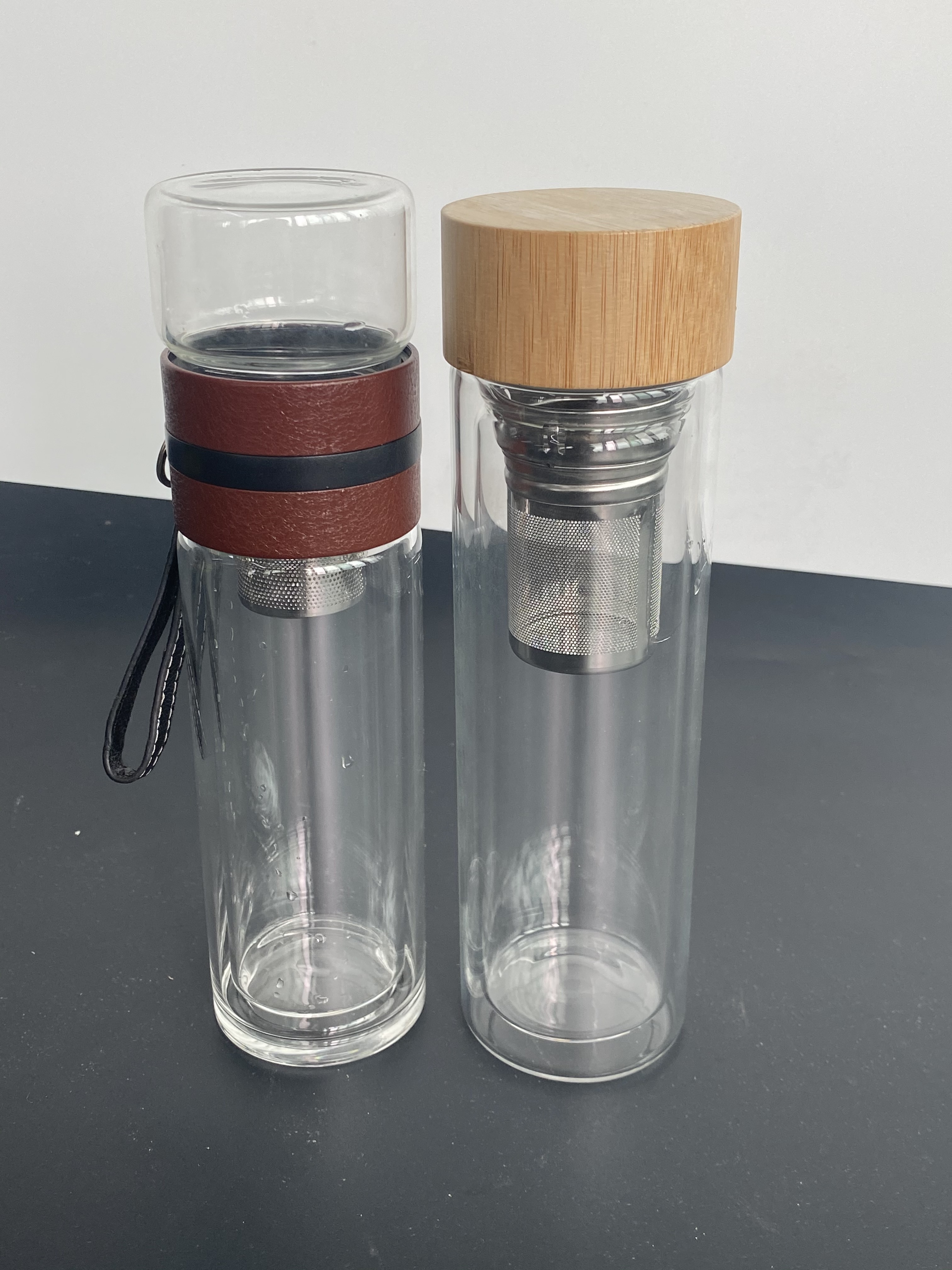 15oz 450ml Bamboo Lid Travel Mug with Strainer Tea Infuser Bottle Glass Tea Tumbler for Tea Coffee Fruit Infusions