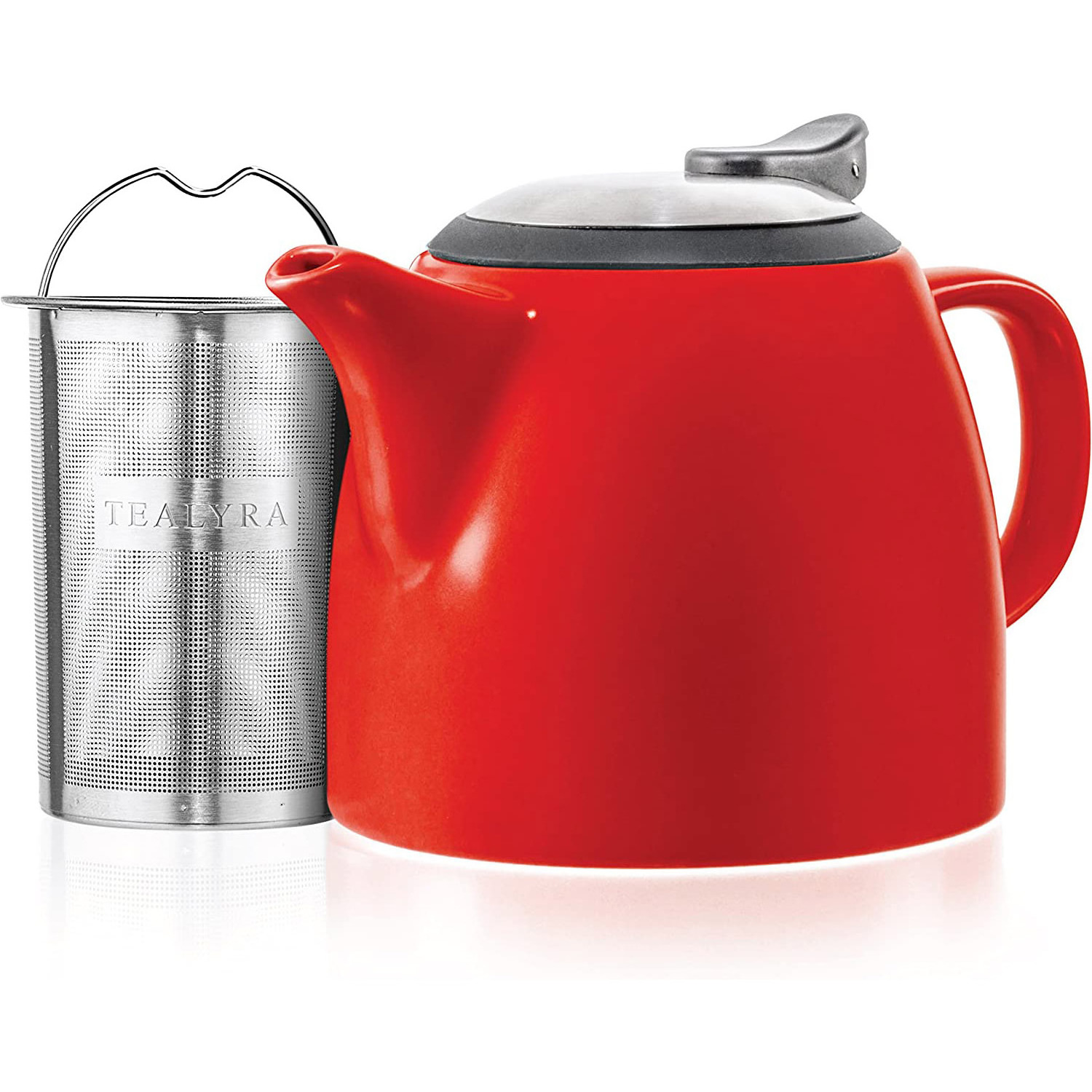 Hot New 20Oz 27Oz Red Modern  Ceramic Teapots Wholesale With Stainless Steel Removable Infuser