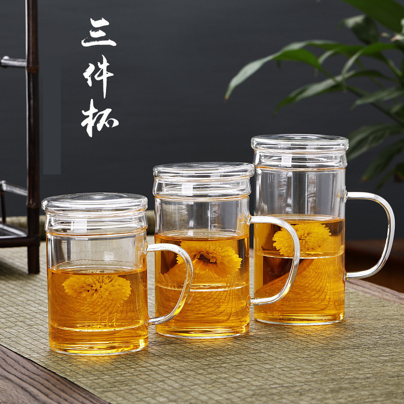 12OZ Glass Tea Infuser Mug Heat Resistant Borosilicate Glass Clear Tea Cup with Strainer for Loose Leaf Blooming Tea