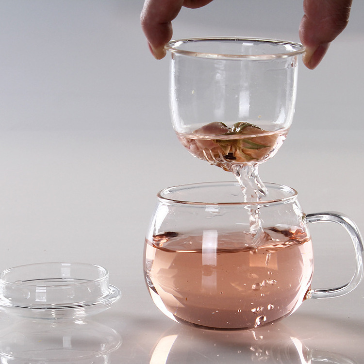 12OZ Glass Tea Infuser Mug Heat Resistant Borosilicate Glass Clear Tea Cup with Strainer for Loose Leaf Blooming Tea