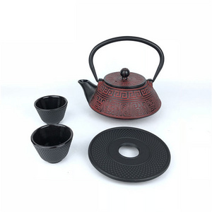 Black Red 800Ml Japanese Tetsubin Tea Kettle Stovetop Safe Cast Iron Teapot with Tea strainer