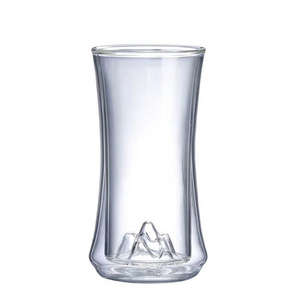 350ml Modern Novelty Design Clear Heat Resistance Borosilicate Glass Coffee Mug Mountain Shape Double Wall Tea Cup