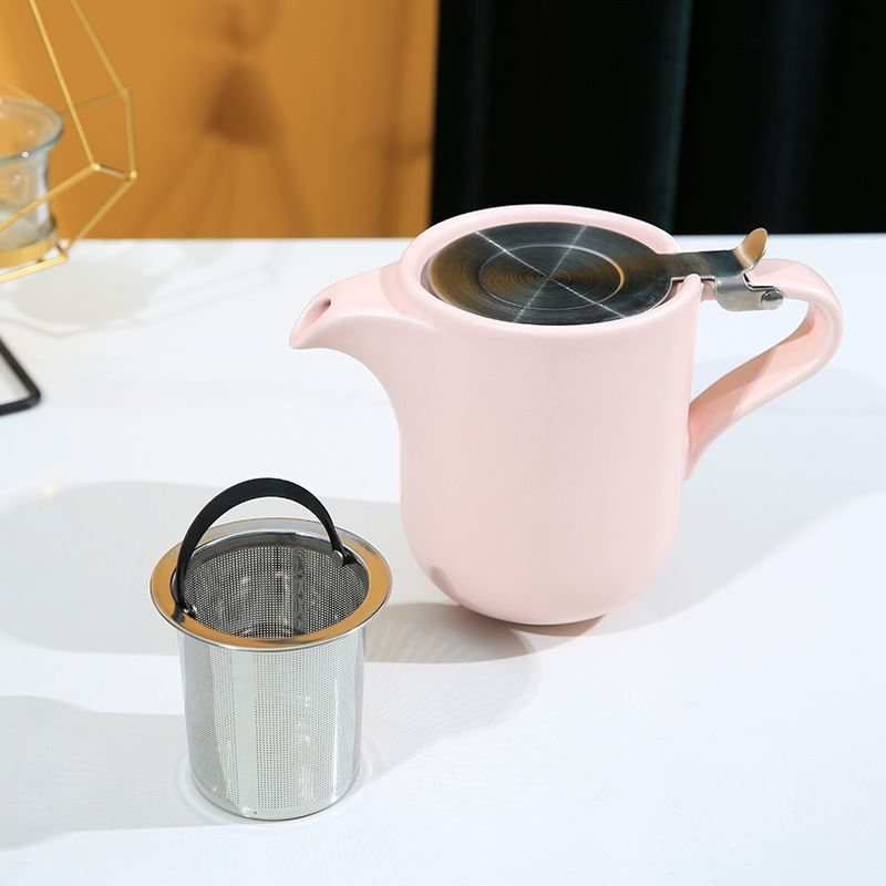 450ml Cute Porcelain Teapot Loose Leaf Tea Maker Ceramic Teapot with Stainless Steel Infuser for Tea Coffee Milk