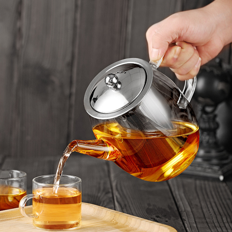 1200ml Large Loose Leaf Tea Maker Tea Brewer Stainless Steel Infuser Clear Glass Teapot with Big Handle