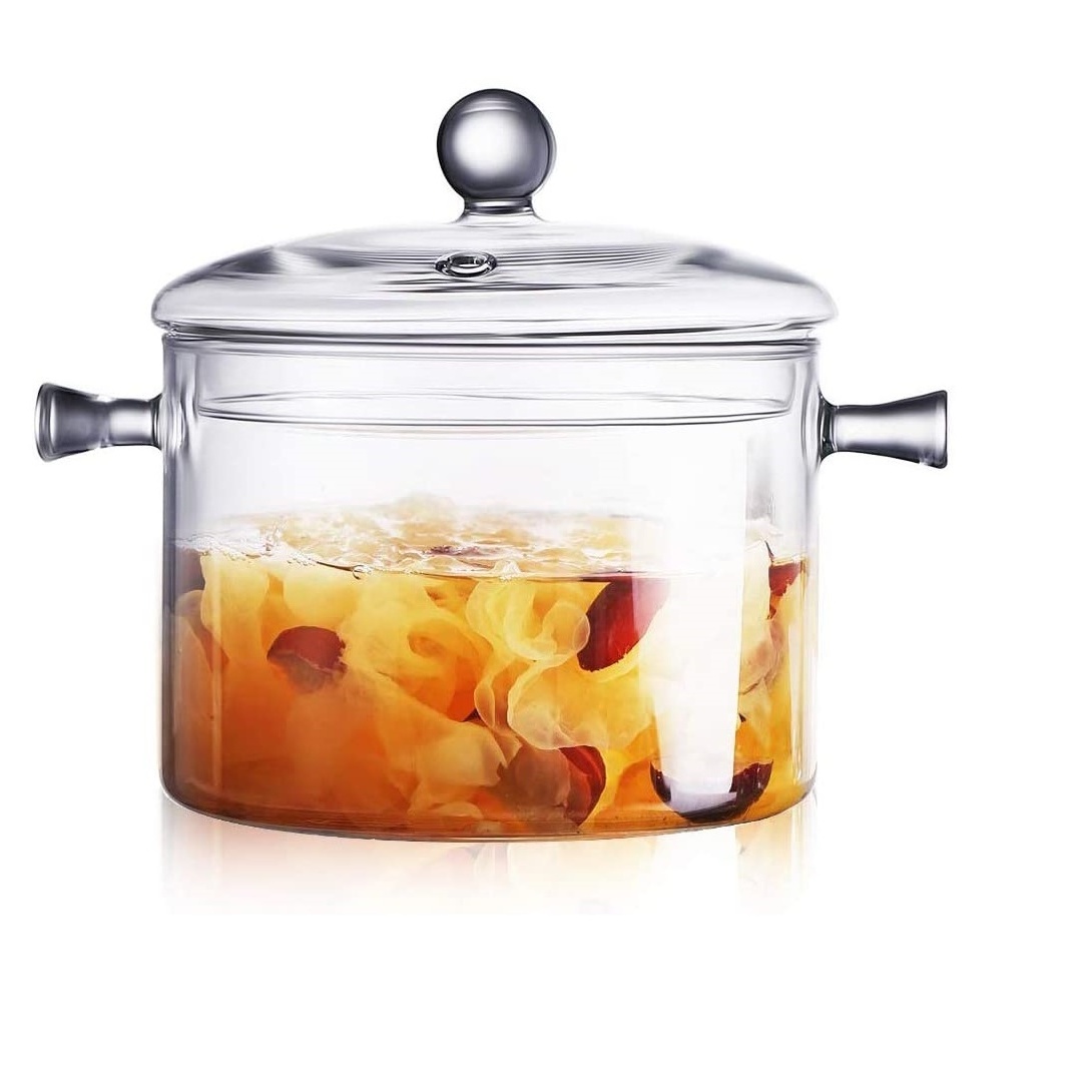 1L 1.5L 1.8L Heat Resistant Glass Cooking Pot with Lid Sauce Pan for Soup, Pasta & Baby Food