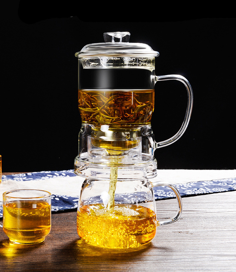 14oz Clear Black Easy Brew Tea Infuser Drip Free Design Loose Leaf Brewing Glass Tea Pot with Stainless Steel Filter