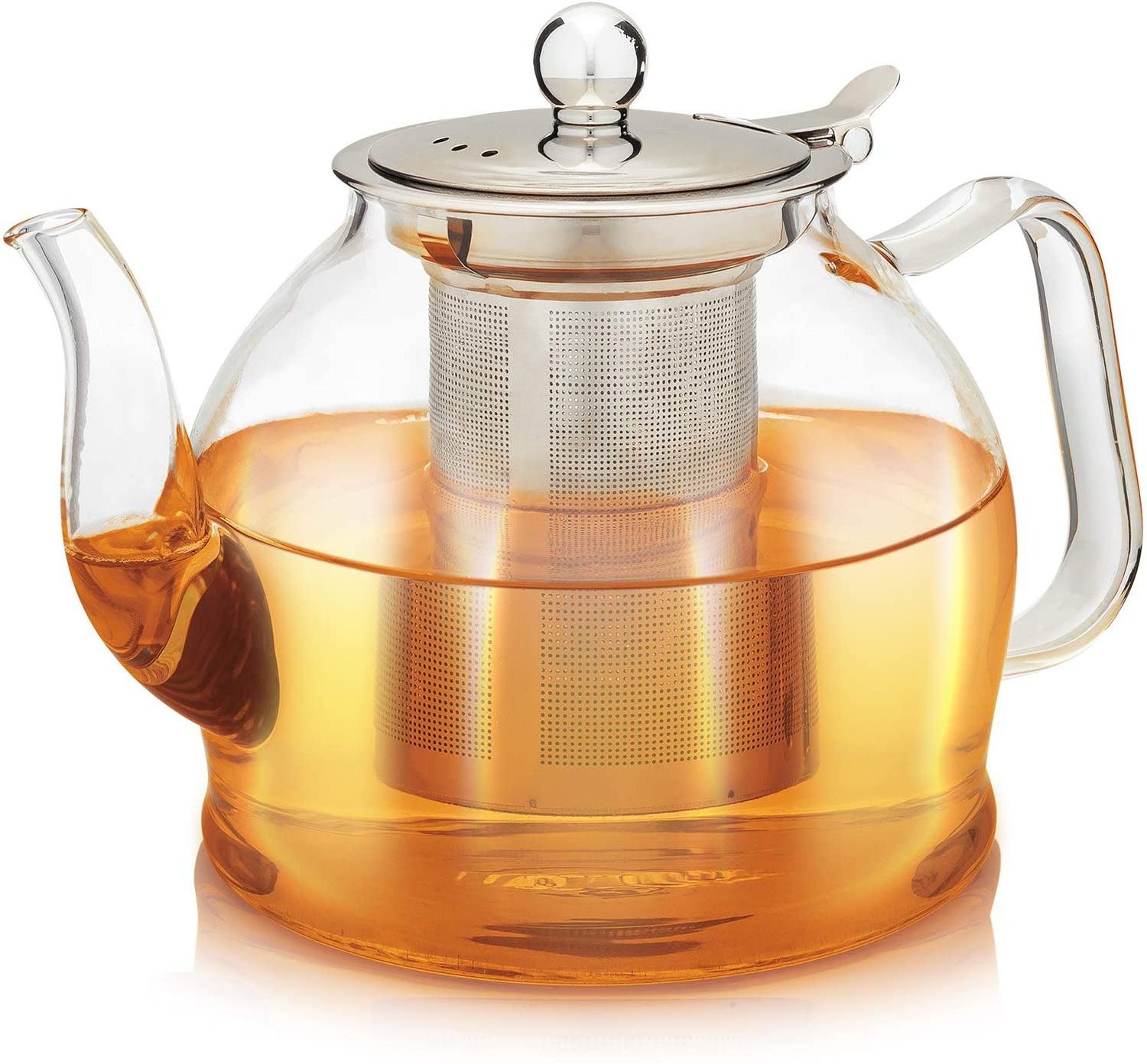 1L Stovetop Safe Large Tea Pot Loose Leaf Tea Brewer Borosilicate Glass Tea Pot with Removable Stainless Steel Strainer