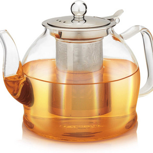 1L Stovetop Safe Large Tea Pot Loose Leaf Tea Brewer Borosilicate Glass Tea Pot with Removable Stainless Steel Strainer