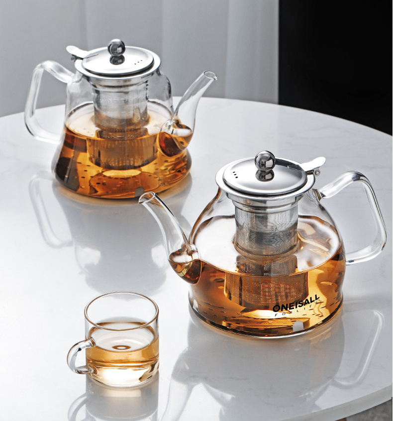 1L Stovetop Safe Large Tea Pot Loose Leaf Tea Brewer Borosilicate Glass Tea Pot with Removable Stainless Steel Strainer