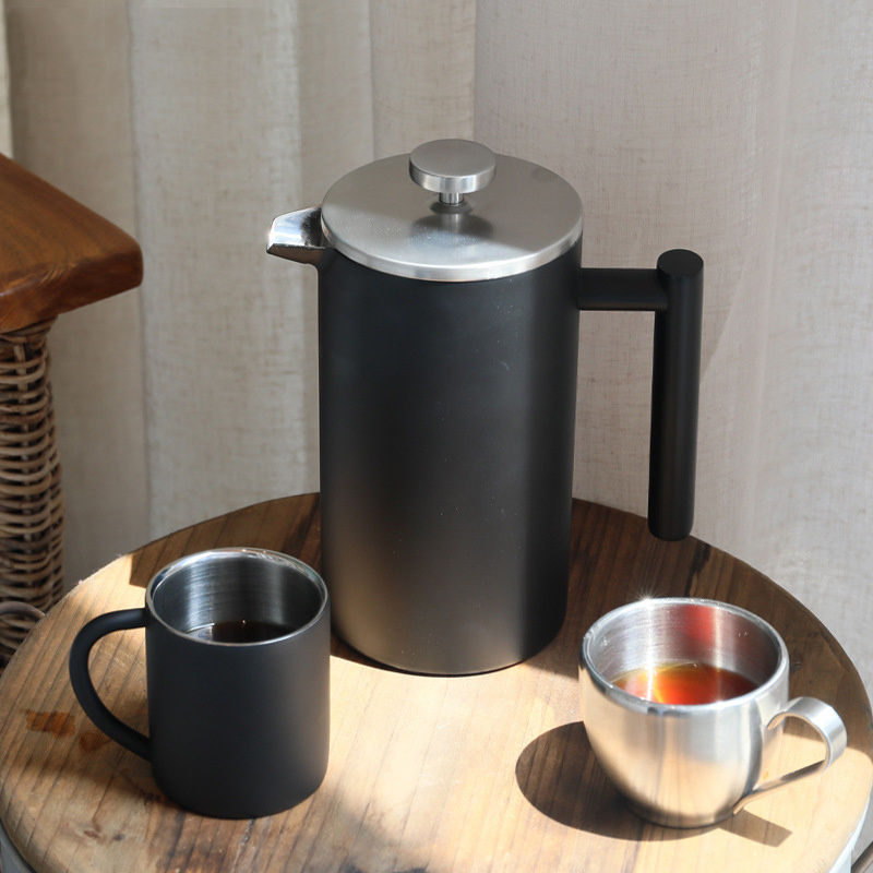 Silver French Press Coffee Maker 304 Grade Stainless Steel Insulated Coffee Press Unbreakable Portable Coffee Plunger