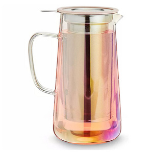 1L Handmade Colorful Cold Brew Coffee Maker Iced Teapot Glass Carafe with Removable Stainless Steel Filter