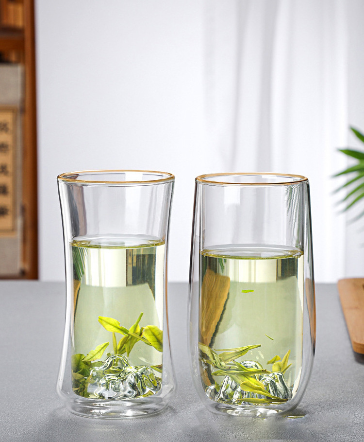 350Ml 12Oz Double Wall Glass Printed Cup Custom Glass Cup With Mountain Design