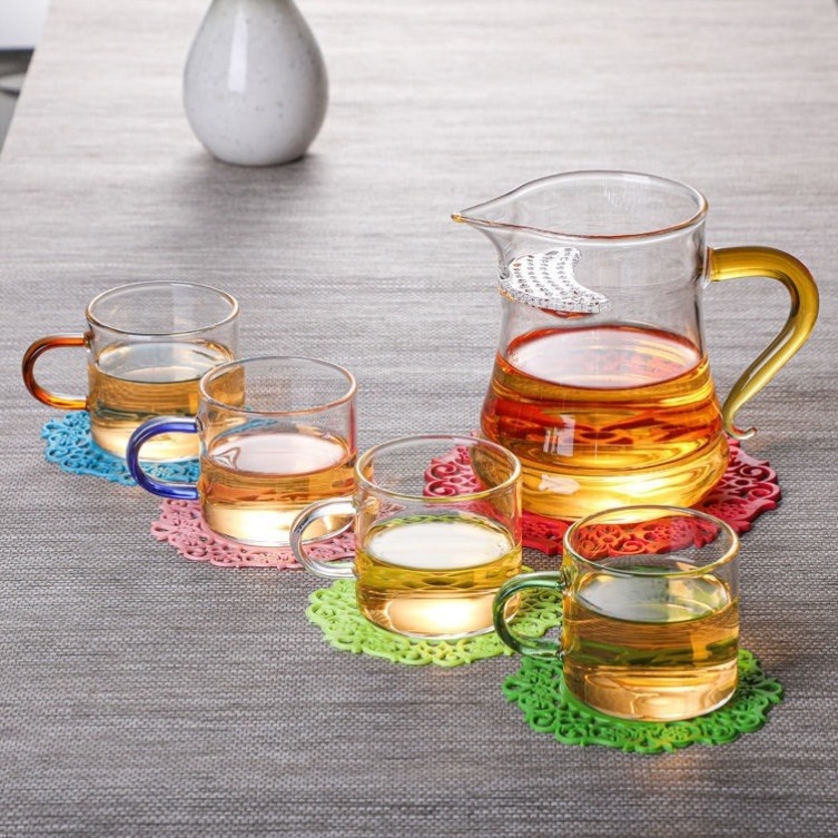 300ml Small Glass Pitcher High Temperature Resistant Clear Glass Tea Cup Chinese Kungfu Tea Set with Filter and Handle