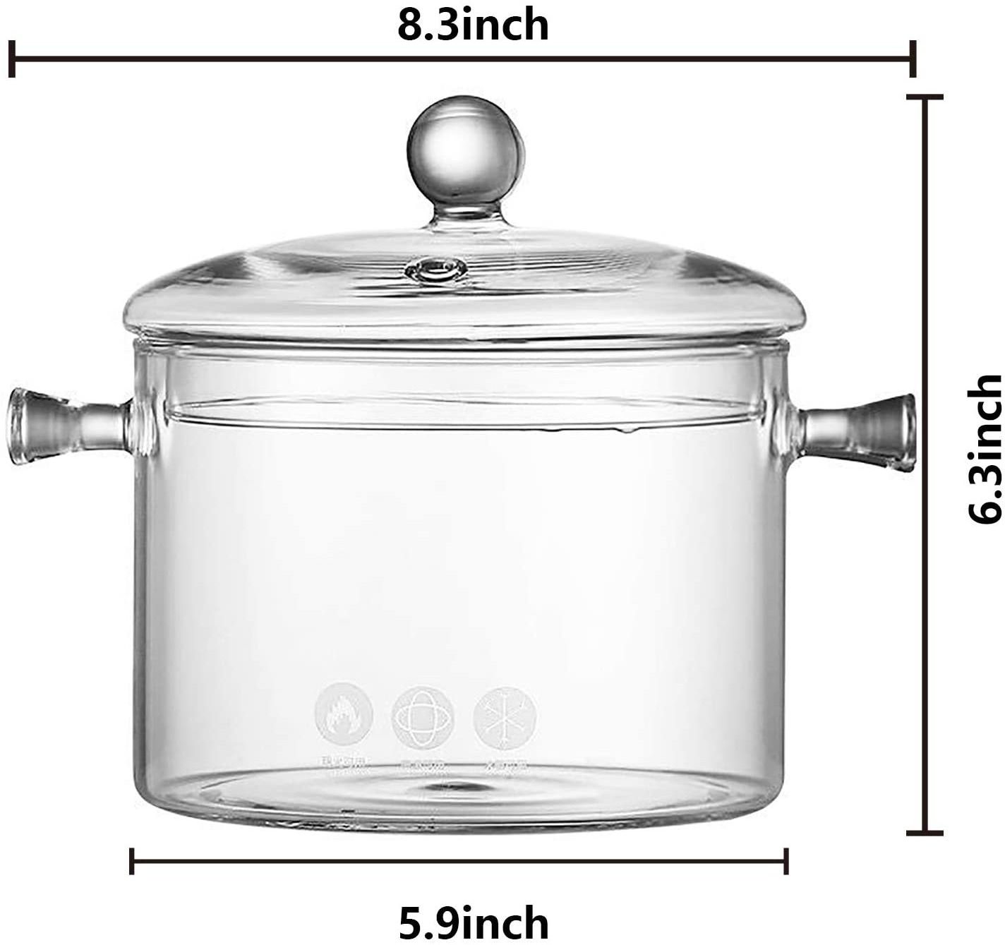 1L 1.5L 1.8L Heat Resistant Glass Cooking Pot with Lid Sauce Pan for Soup, Pasta & Baby Food