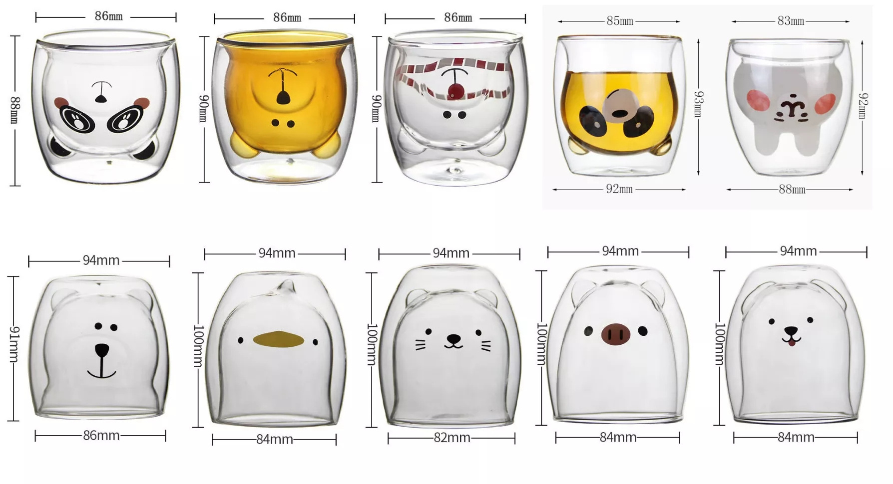 8OZ Hand Made Heat Proof Tea Cup 3D Animal Double Wall Glass Cocktail Milk Cup Clear Coffee Mug