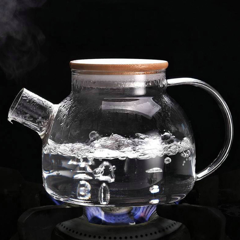 1000ml Loose Leaf Tea Maker Tea Brewer Stove Top Safe Glass Pot Borosilicate Clear Tea Kettle with Bamboo Lid