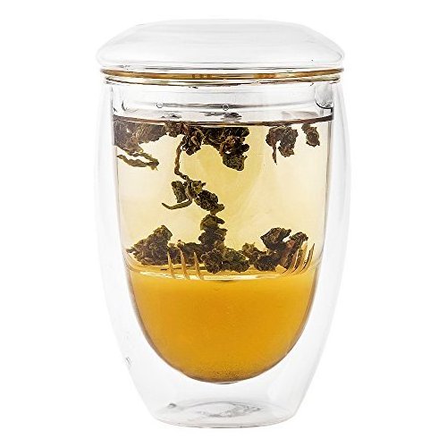 350Ml 450Ml Heatproof Insulated Glass Tea Cup With Glass Infuser For Loose Tea Wellbeing Infusion Mug With Dual-Purpose Lid