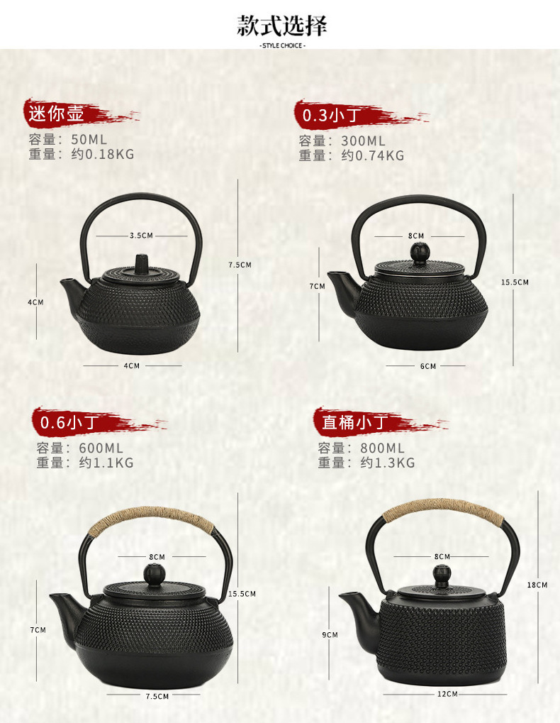 600ml 900ml 1200ml Stovetop Safe Japanese Cast Iron Teapot Enamel Coated Cast Iron Tea Kettle with Stainless Steel Infuser