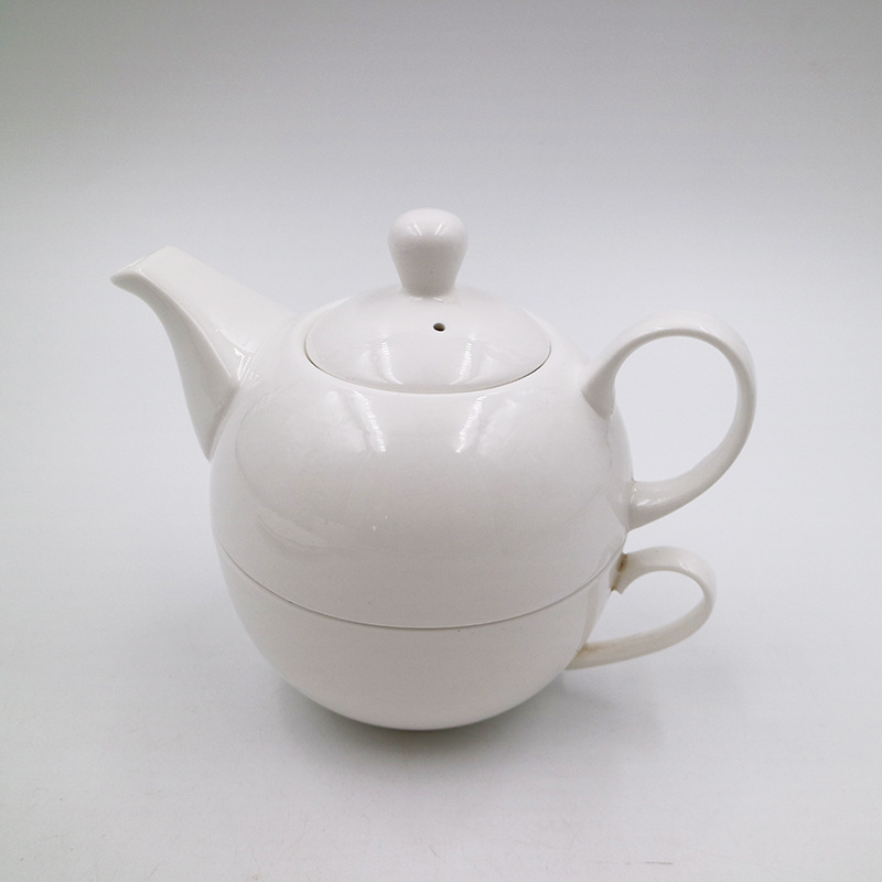 400ml Adults Office Home Gift Porcelain Teapot Set White Ceramic Tea For One Loose Leaf Tea Maker Set with Saucer