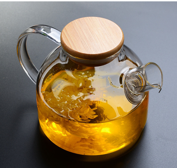 1000ml Loose Leaf Tea Maker Tea Brewer Stove Top Safe Glass Pot Borosilicate Clear Tea Kettle with Bamboo Lid