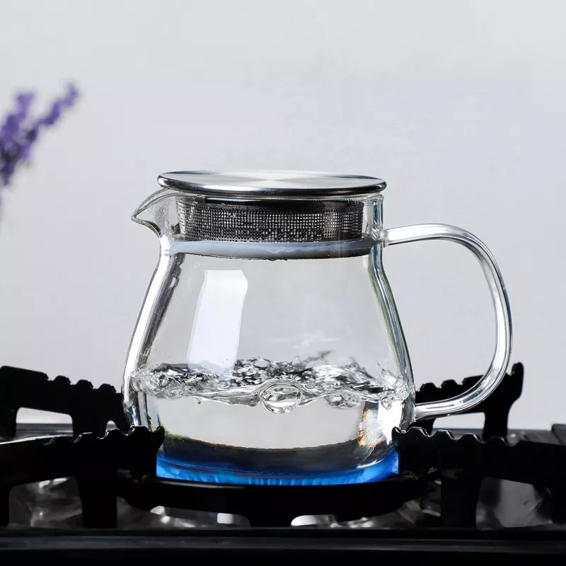 450ml  15oz Stovetop Safe Tea Maker Glass Tea Kettle with Stainless Steel Filter Lid for Loose Leaf Tea