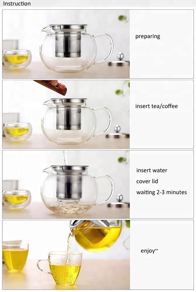 Glass Teapot Kettle with Stainless Steel Infuser - Stovetop Safe - Blooming and Loose Leaf Tea - Large Capacity 1200ml/40oz