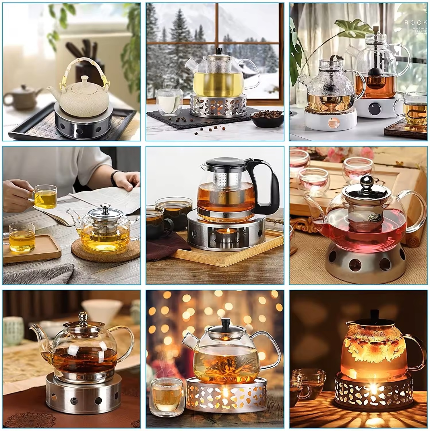 Silver Metal Modern Teapot Warmer Stainless Steel Tea Warmer with Tea Light Holder (Without Candle)