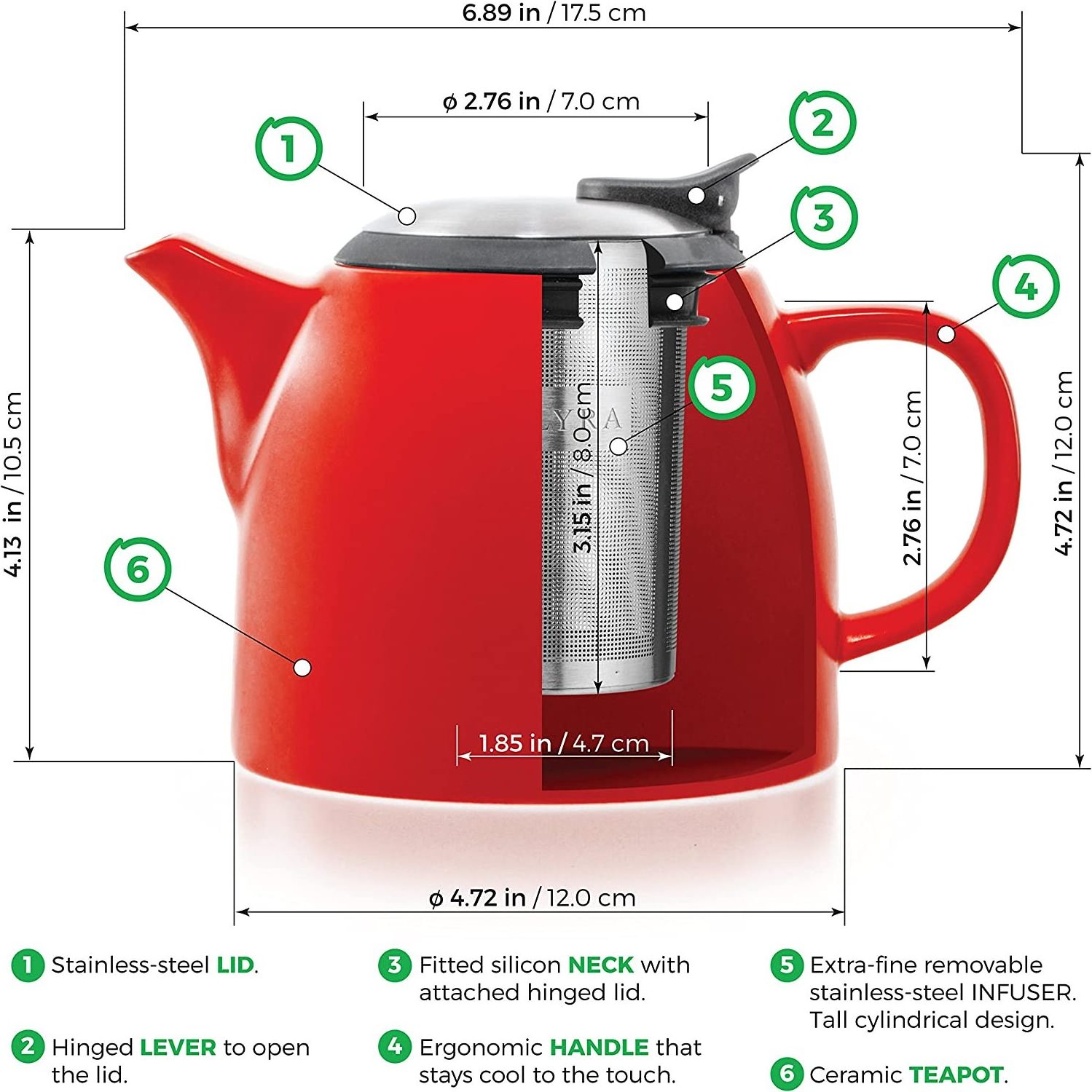 Hot New 20Oz 27Oz Red Modern  Ceramic Teapots Wholesale With Stainless Steel Removable Infuser