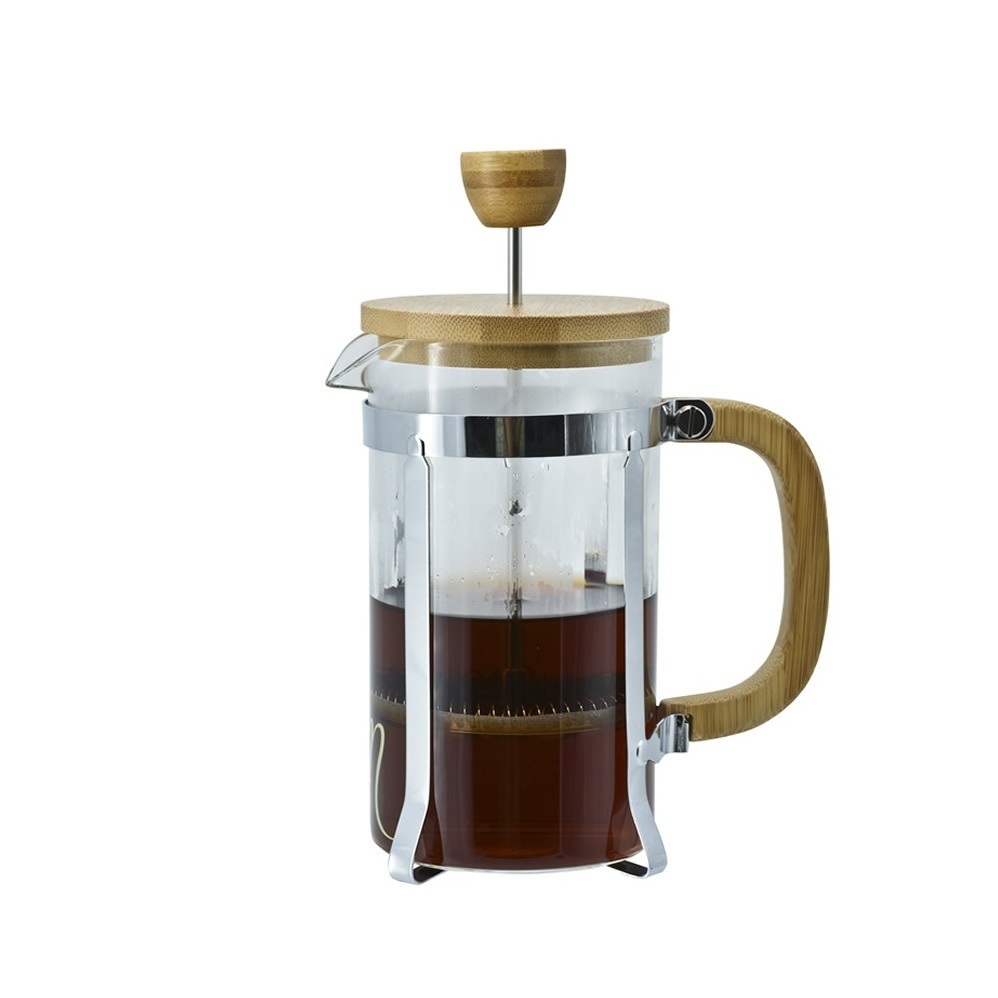 12oz Bamboo Lid Heat Resistant Borosilicate Glass French Press Espresso Coffee Tea Maker with Stainless Steel Plunger