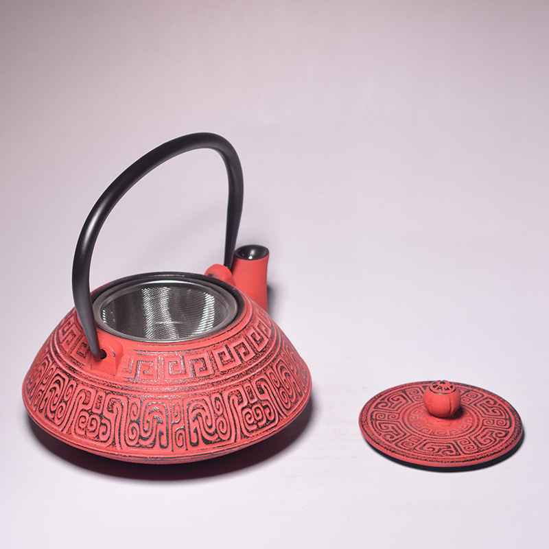 Black Red 800Ml Japanese Tetsubin Tea Kettle Stovetop Safe Cast Iron Teapot with Tea strainer