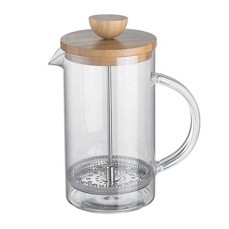 12oz Bamboo Lid Heat Resistant Borosilicate Glass French Press Espresso Coffee Tea Maker with Stainless Steel Plunger