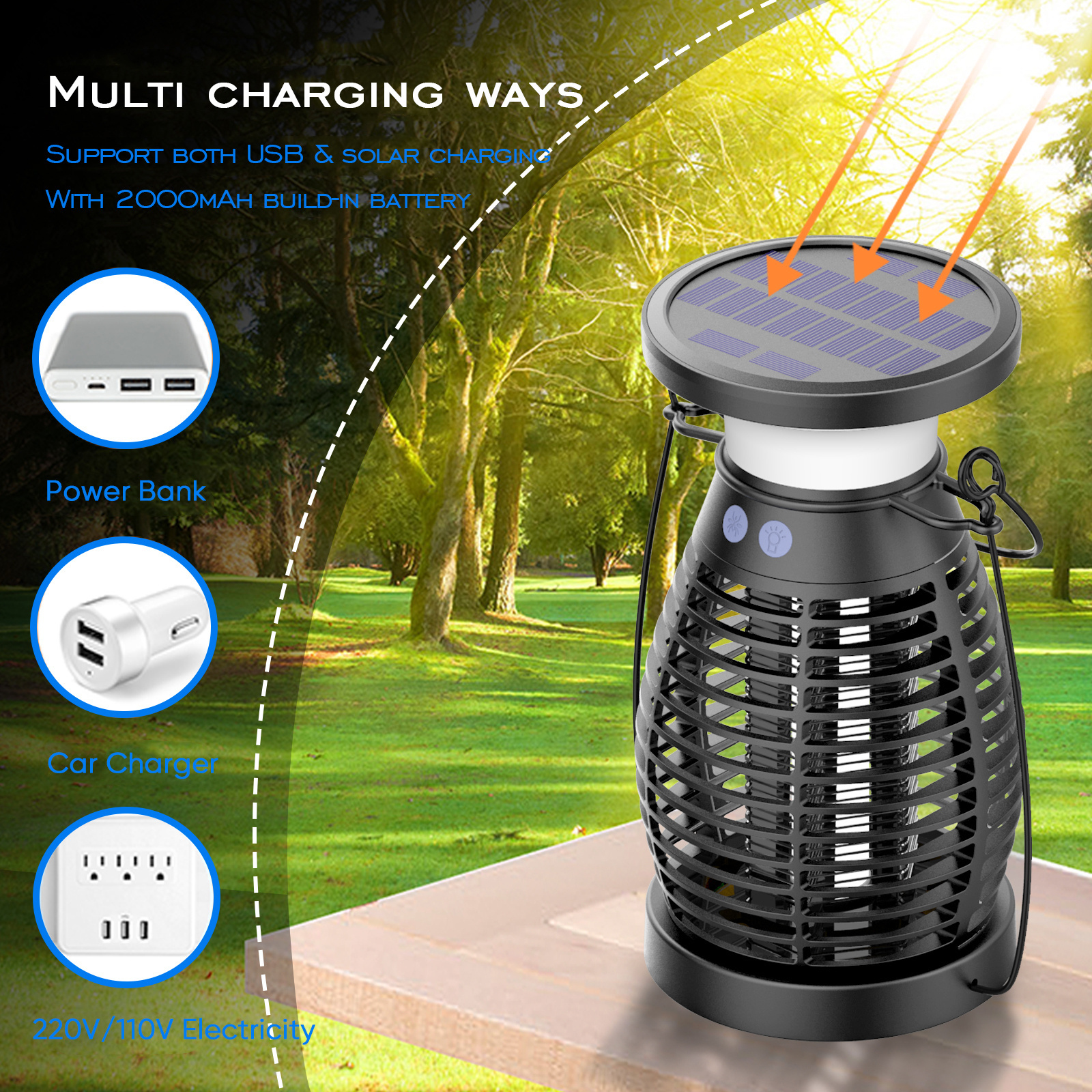 Rechargeable UV LED Light USB Killing Trap Trapper Anti Mosquito Killer Bug Zapper Device Solar Electric mosquito killer Lamp